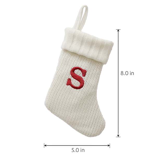 8" White Knit Monogram Stocking, S