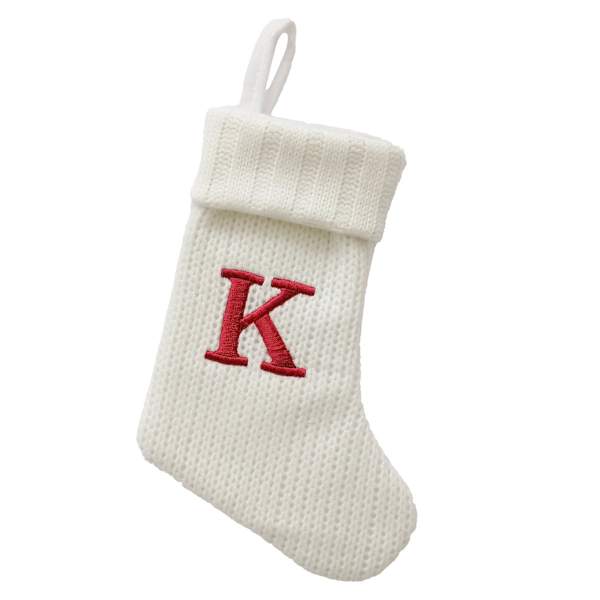 8" White Knit Monogram Stocking, K