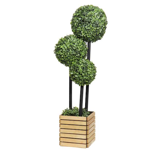 Ball Topiary in Wooden Vessel, 36"