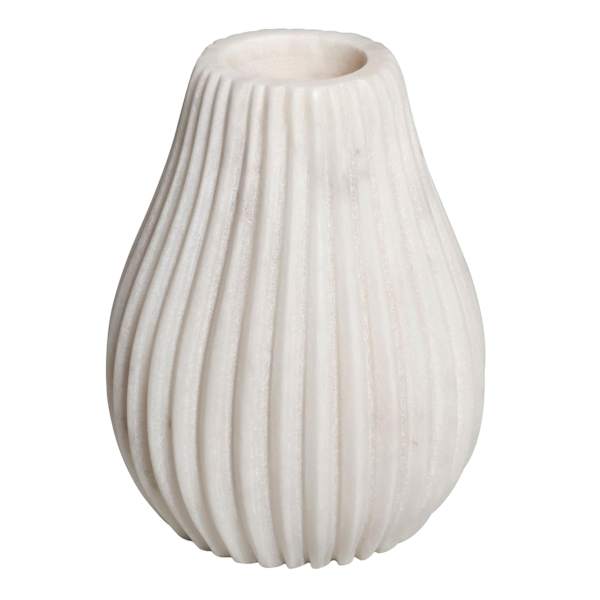 White Ribbed Stoneware Flower Vase, 4.5"