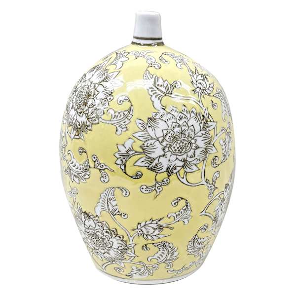 Yellow Floral Ceramic Vase, 12"