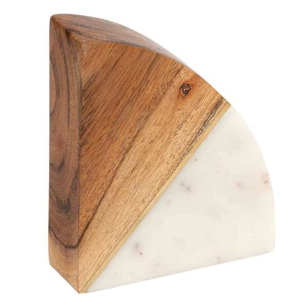 1-Piece Wood & Marble Quarter Circle Bookend