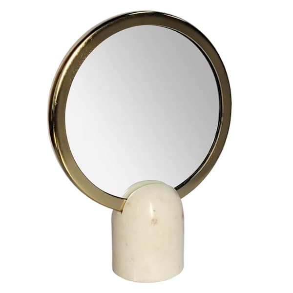 11In Circular Gold Framed Mirror With White Base