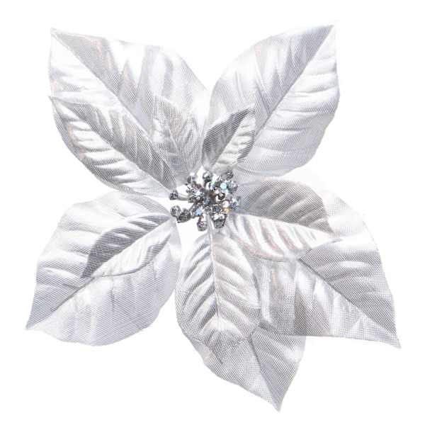 Silver Metallic Poinsettia Clip Ornament, 8"