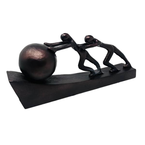 People Pushing Ball Up Hill Decor, 12"