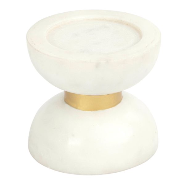 Marble with Gold Metal Ring Pillar Candle Holder, 4.5"