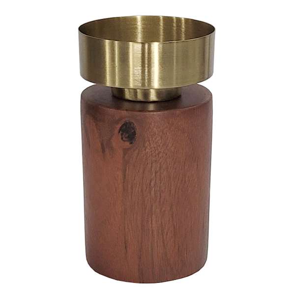 6In Wood Base And Gold Top Pillar Holder