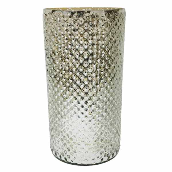 Grey Textured Mercury Glass Hurricane, 10"