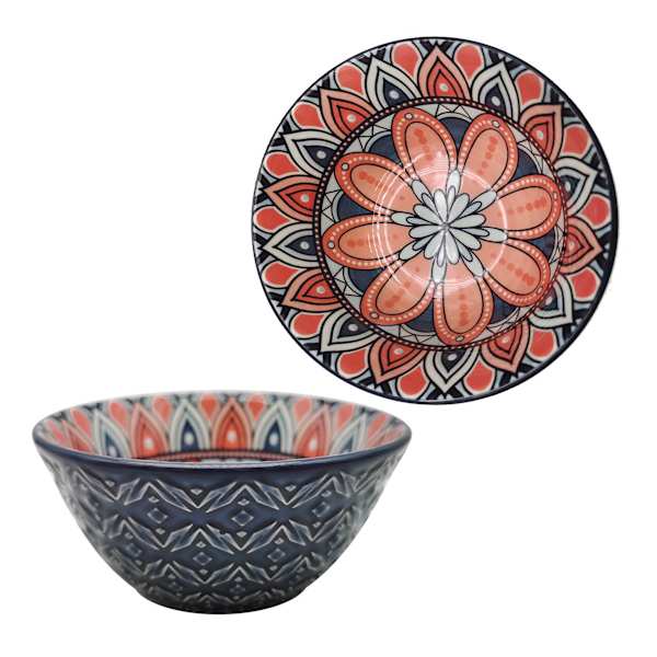 Found & Fable Navy & Coral Kaleidoscope Dip Bowl, 4.75"
