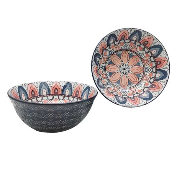 Found & Fable Navy & Coral Kaleidoscope Cereal Bowl, 8"