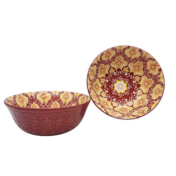 Found & Fable Burgundy & Yellow Kaleidoscope Cereal Bowl, 8"
