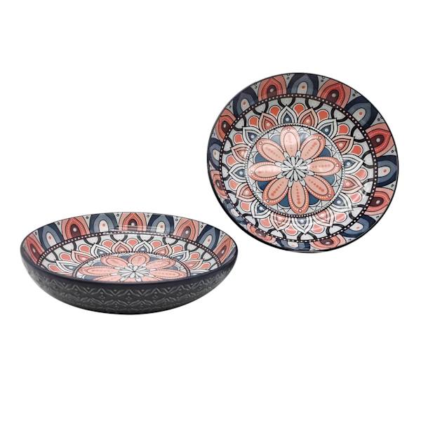 Found & Fable Navy & Coral Kaleidoscope Dinner Bowl, 8.2"