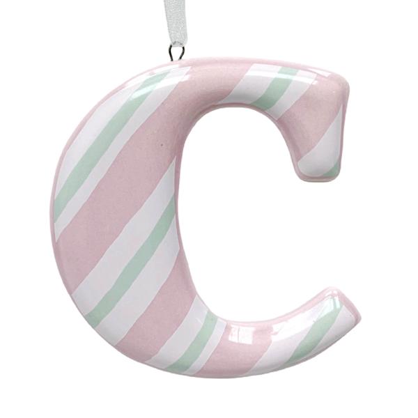 Mrs. Claus' Bakery 3.5" Pink Striped Monogram Ornament, C