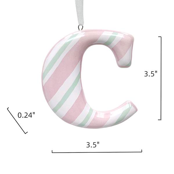 Mrs. Claus' Bakery 3.5" Pink Striped Monogram Ornament, C