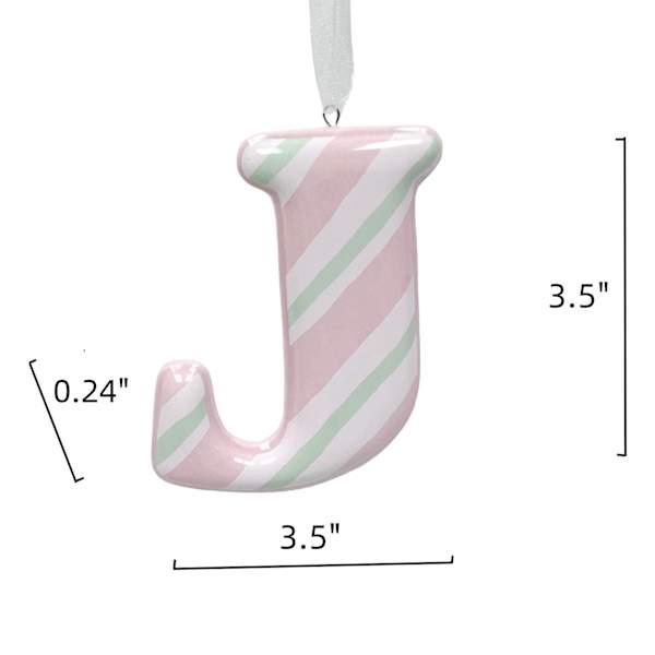 Mrs. Claus' Bakery 3.5" Pink Striped Monogram Ornament, J