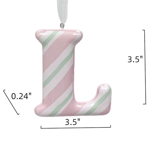 Mrs. Claus' Bakery 3.5" Pink Striped Monogram Ornament, L
