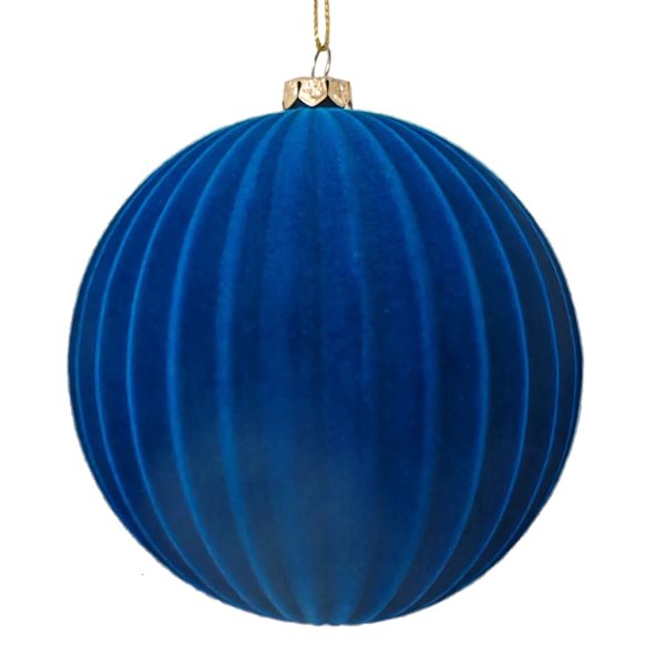 Classic Christmas Royal Blue Flocked Ball Ornament, 4"