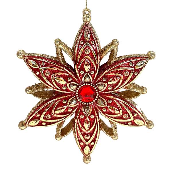 Classic Christmas Red & Gold Gemstone Ornament, 5.5"