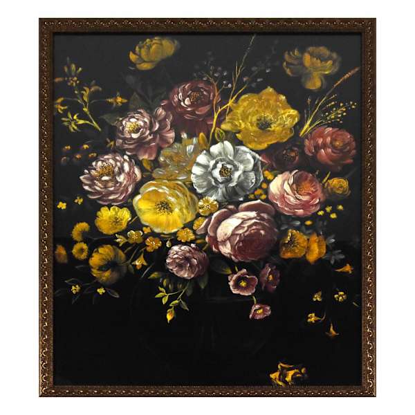 Glass Framed Golden Noir Bouquet Print Wall Art, 23x29