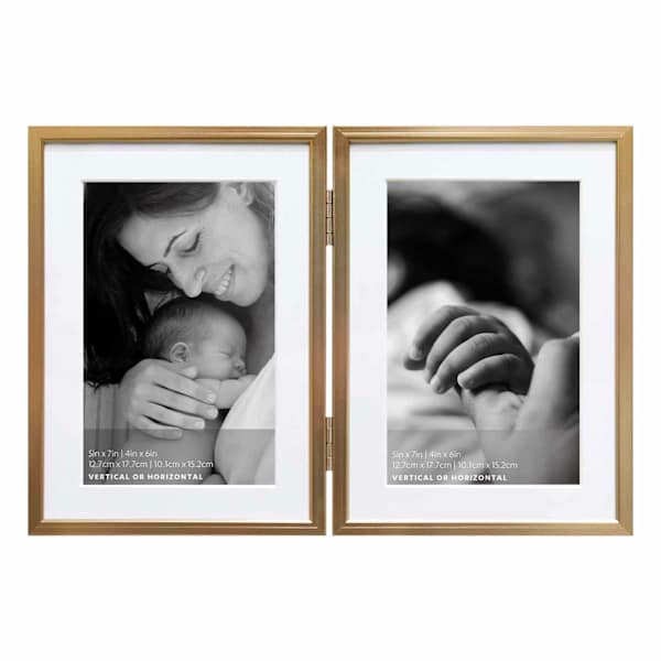 2-Openings Champagne Aluminum Tabletop Photo Frame, 5x7