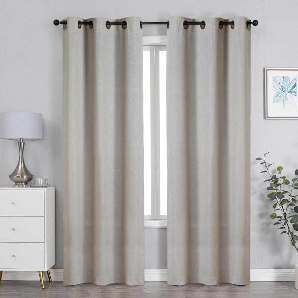 Natural Linen Blend Light Filtering Grommet Curtain Panel, 84"