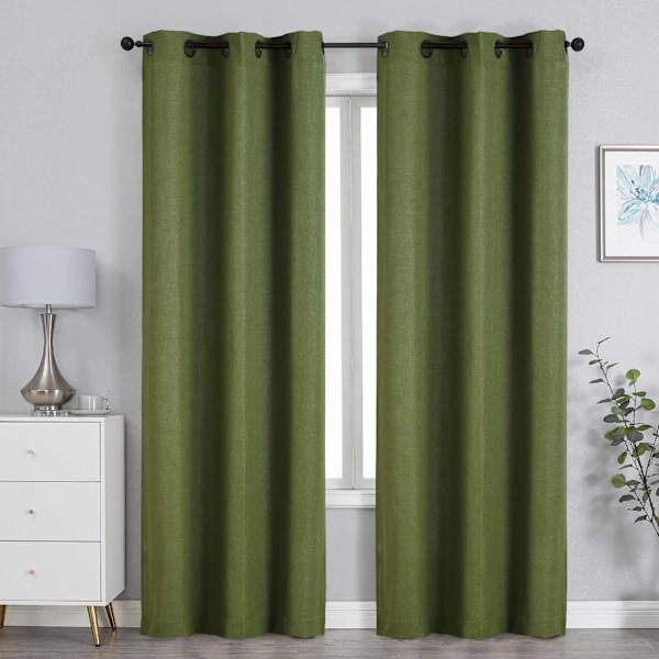 Green Linen Blend Light Filtering Grommet Curtain Panel, 95"