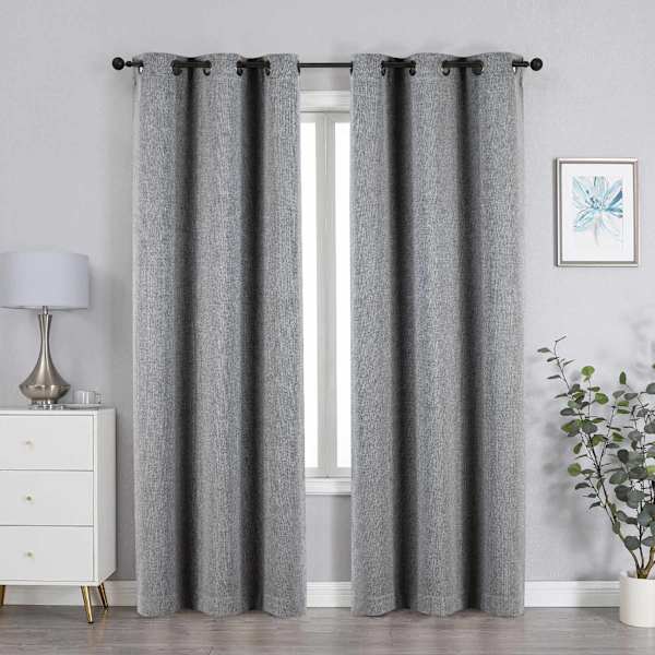Grey Textured Jacquard Light Filtering Grommet Curtain Panel, 95"