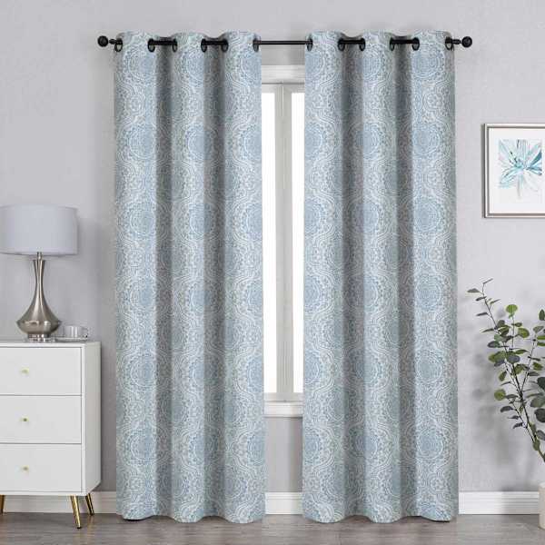 Green Medallion Light Filtering Grommet Curtain Panel, 84"