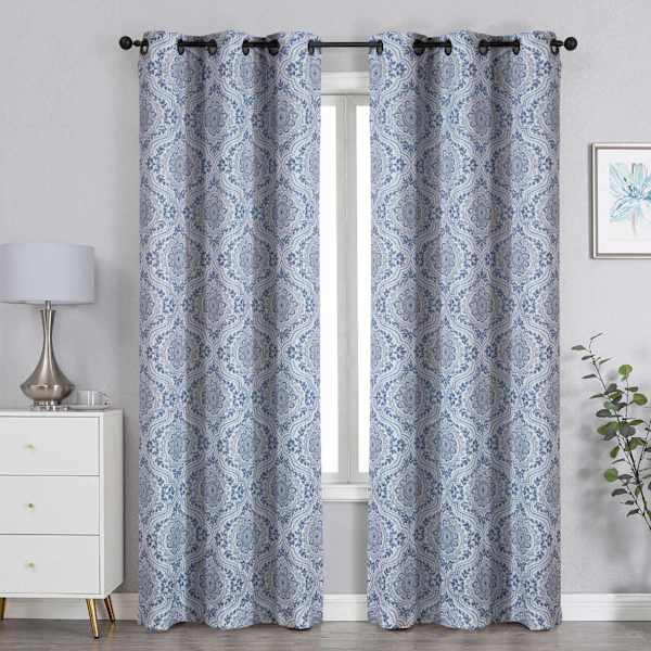 Blue Medallion Light Filtering Grommet Curtain Panel, 84"