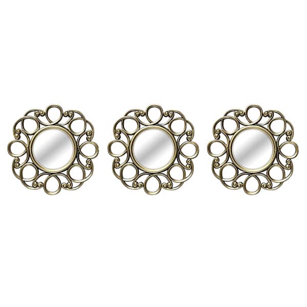3-Piece Round Ornate Mirror Set, 10"