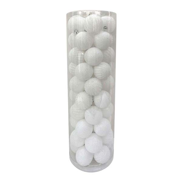 50-Count White Glittered Mix Shatterproof Ornaments
