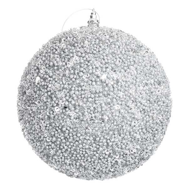Silver Glittered Ball Ornament, 10"