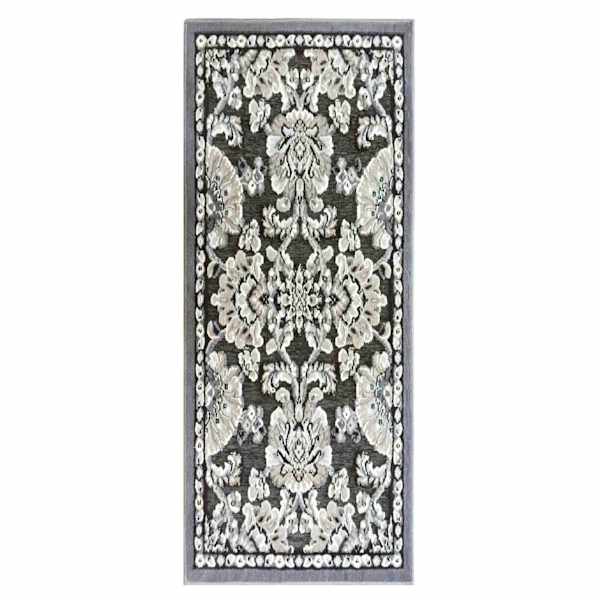 Arrington Grey & Taupe Traditional Floral Washable Runner, 2x5