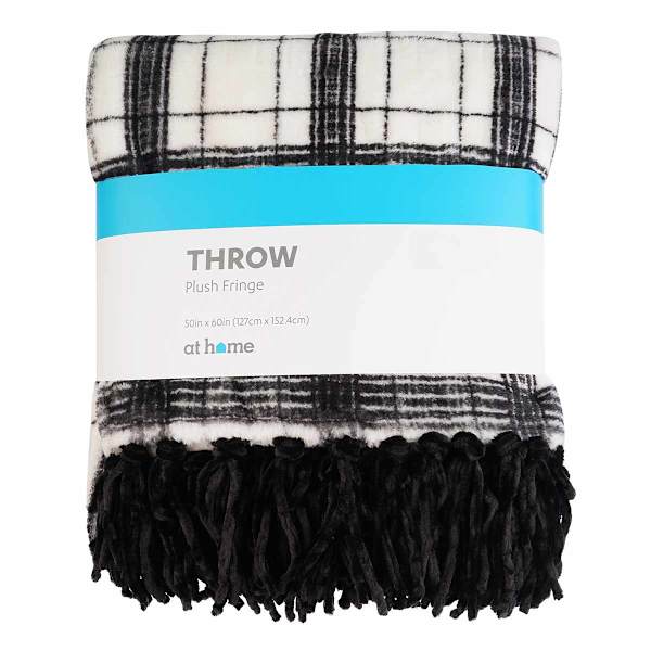 Black Plaid Fringe Throw Blanket, 50x60