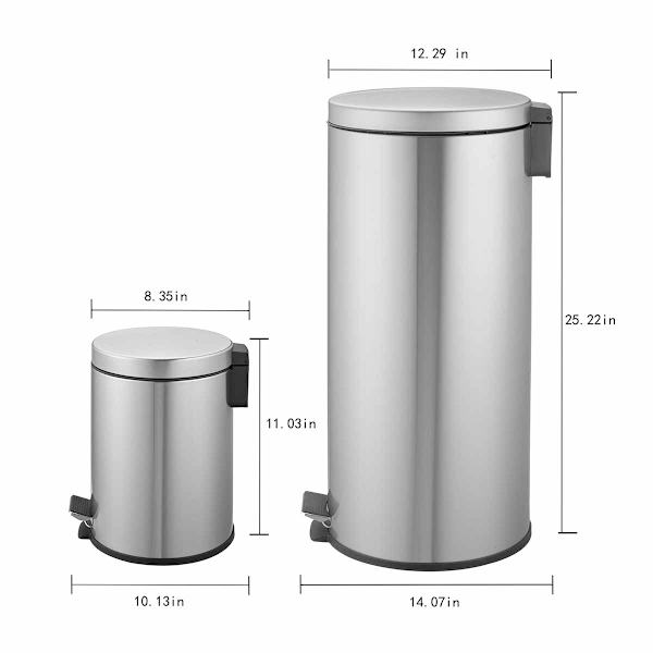 30l Stainless Steel Trash Can with Bonus 5l Trash Bin