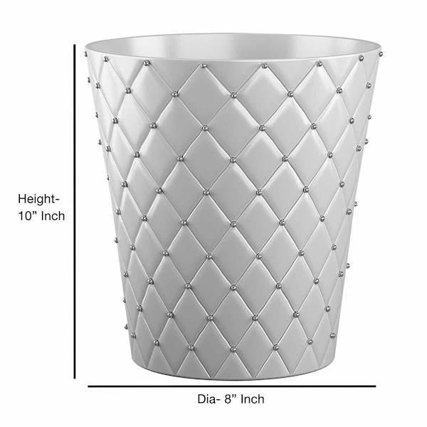 Providence White Quilted Stud Wastebasket, 10.4"