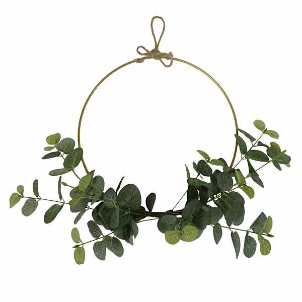 Eucalyptus Half Wreath with Gold Metal Hoop, 16"