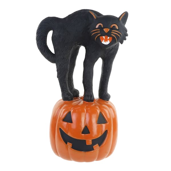 Happy Haunting Black Cat & Jack-o'-Lantern Blow Mold, 13"
