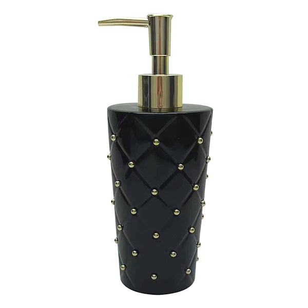 Providence Black & Gold Quilted Ceramic Stud Soap Dispenser, 8"