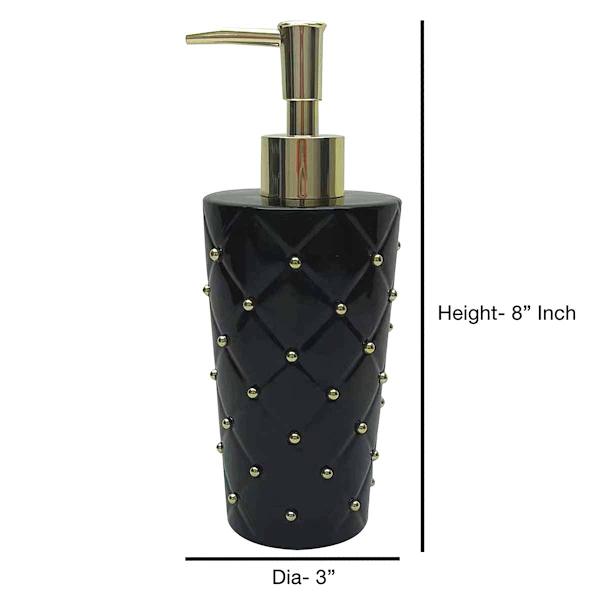 Providence Black & Gold Quilted Ceramic Stud Soap Dispenser, 8"