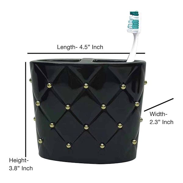 Providence Black & Gold Quilted Ceramic Stud Toothbrush Holder, 4"