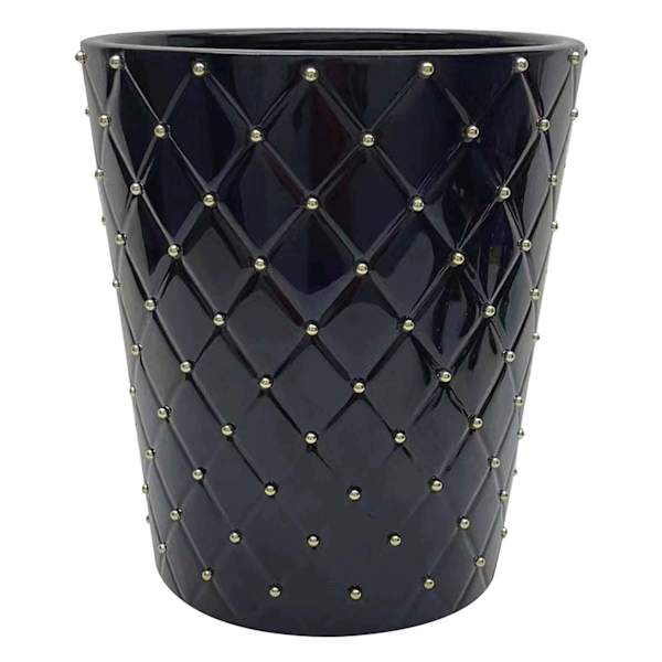 Providence Black & Gold Quilted Ceramic Studded Wastebasket, 10"
