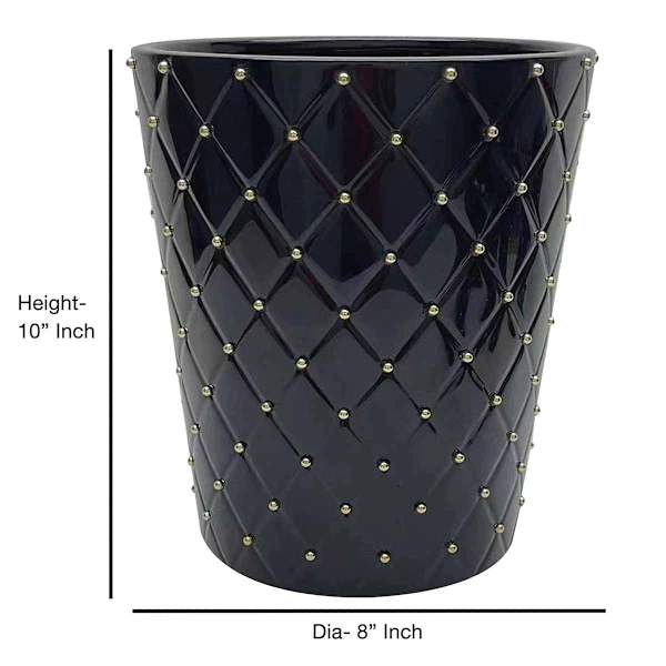Providence Black & Gold Quilted Ceramic Studded Wastebasket, 10"