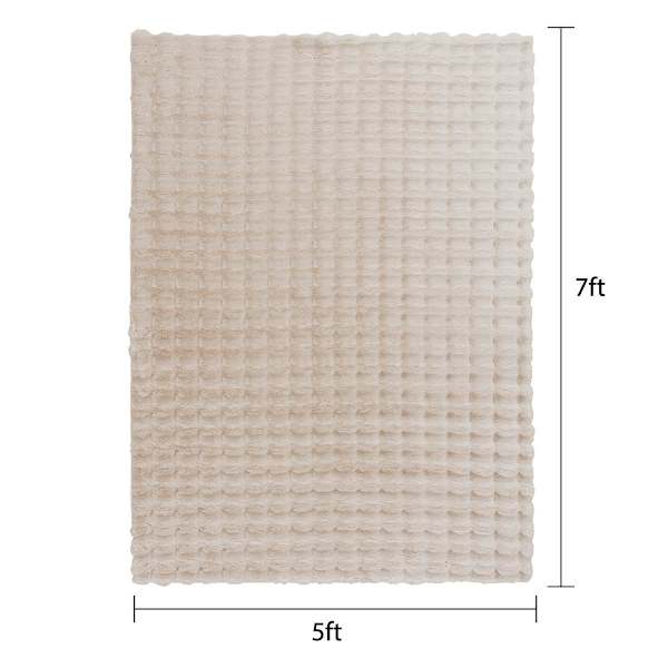 (B883) Crosby St. Beige Bebel Faux Fur Shag Area Rug, 5x7