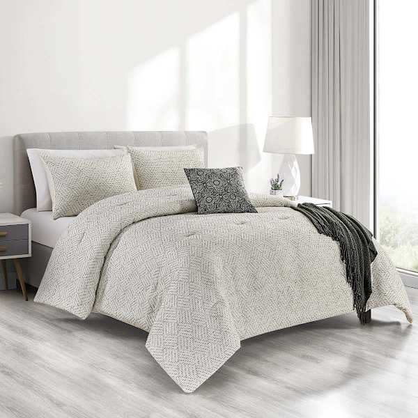 Found & Fable 5-Piece White Grid Jacquard Comforter Set, King