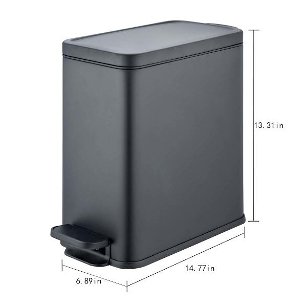 Matte Black Step Trash Bin, 9.7l