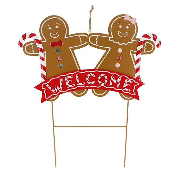 Gingerbread Lane Welcome Gingerbread Men Metal Yard Stake, 24"