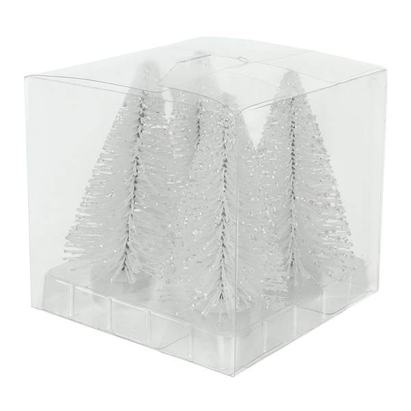 4-Pack White Bottlebrush Trees, 5"