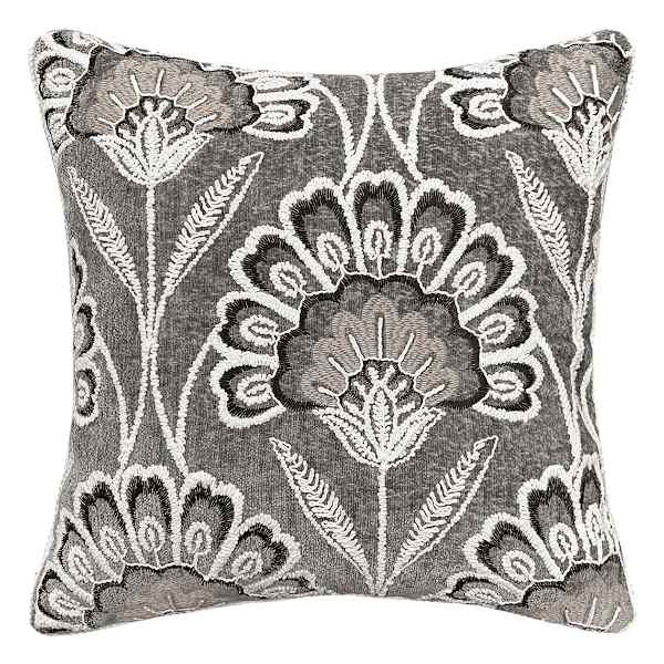Taupe Floral Chenille Embroidered Throw Pillow, 18"