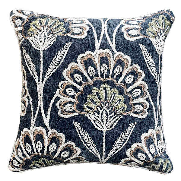 Indigo Floral Chenille Embroidered Throw Pillow, 18"